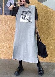 Modern Grey Print Cotton Sleeveless Summer Vacation Dresses - SooLinen