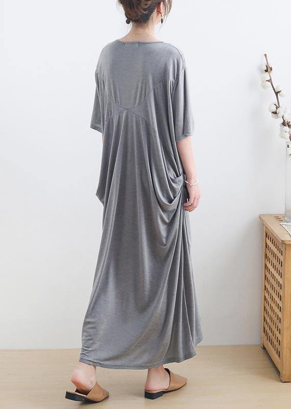 Modern Grey Short Sleeve Cotton Loose Summer Holiday Dress - SooLinen