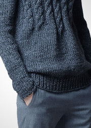 Modern Grey V Neck Chunky Wool Cable Knit Sweaters Winter