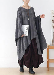 Modern Grey Wrinkled Knit Fall Long Sleeve Shirt - SooLinen