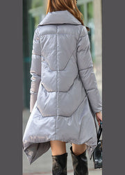 Modern Grey asymmetrical design Thick Winter Duck Down Coat