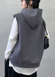Moderner grauer Baumwoll-Pullover mit Kordelzug, ärmellos