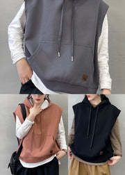 Moderner grauer Baumwoll-Pullover mit Kordelzug, ärmellos