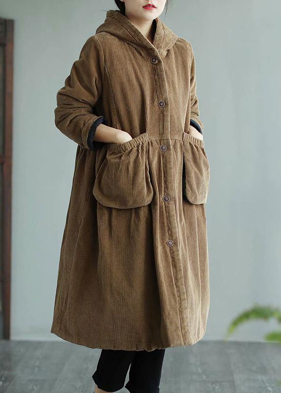 Modern Hooded Pockets Fashion Maxi Coat Khaki Daily Outwear - SooLinen