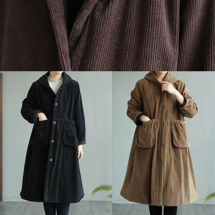 Modern Hooded Pockets Fashion Maxi Coat Khaki Daily Outwear - SooLinen