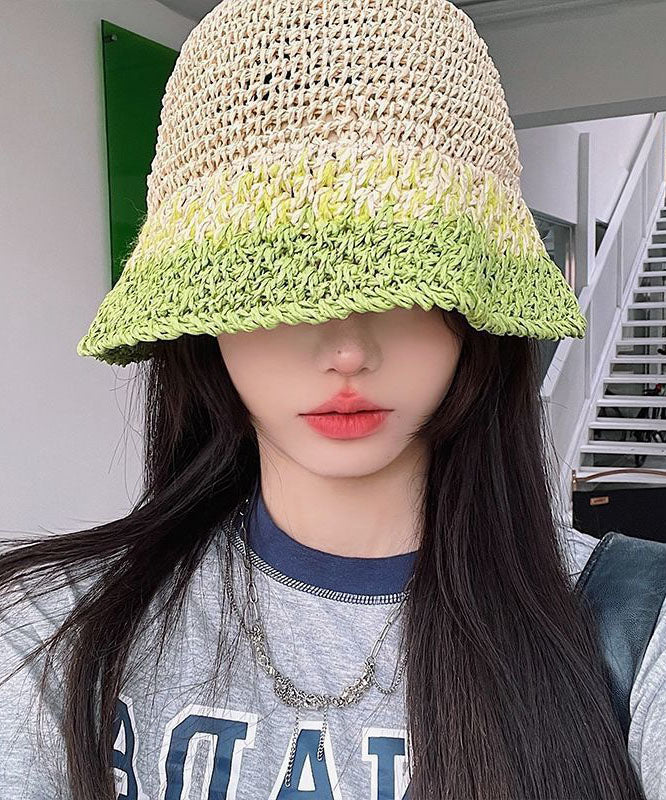 Modern Khaki Gradient Color Straw Woven Holiday Bucket Hat