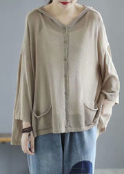 Moderner Khaki mit Kapuze, niedrigem, hohem Design, Taschen, Leinenstrick, UPF 50+, Sommermantel