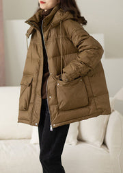 Modern Khaki Hooded Oversized Pockets Duck Down Puffer Jacket Winter