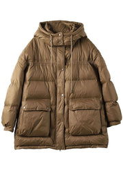Modern Khaki Hooded Oversized Pockets Duck Down Puffer Jacket Winter