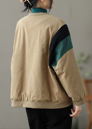 Moderne Khaki-O-Neck-Taschen Patchwork-Jacke mit feiner Baumwollfüllung Frühling