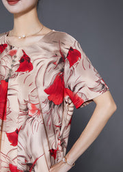Modern Khaki Oversized Floral Button Silk Shirt Top Summer