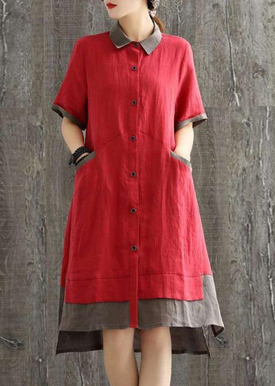 Modern Lapel Patchwork Summer Long Dress Fashion Ideas Red Dress - SooLinen