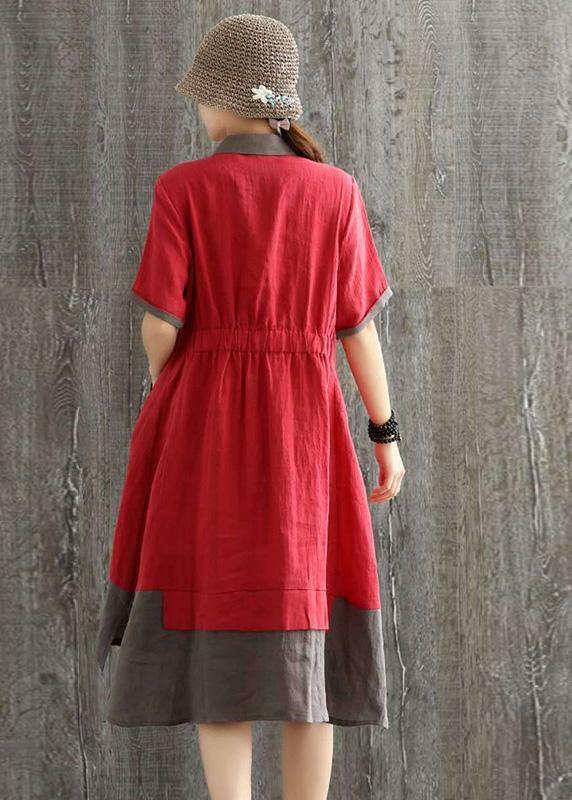 Modern Lapel Patchwork Summer Long Dress Fashion Ideas Red Dress - SooLinen