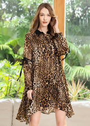 Modern Leopard Print Oversized Chiffon Shirt Dresses Long Sleeve