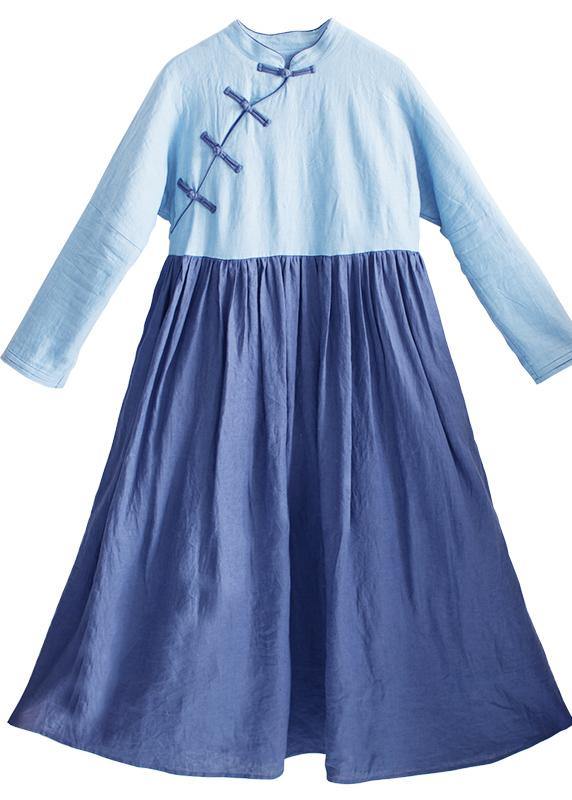 Modern Light Blue Robes Stand Asymmetrical Robe Spring Dress - SooLinen