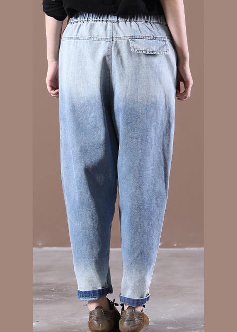 Modern Light Blue Trousers Thin Spring Pockets Sewing Casual Pants - SooLinen