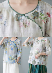 Moderne hellgrüne O-Neck Print Bluse Spring Top