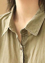 Modern Light Green Peter Pan Collar Pocket Solid Color Blouses Short Sleeve