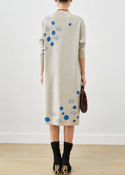 Modern Light Grey Print Knit Long Dress Fall
