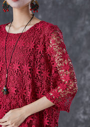 Modern Mulberry Hollow Out Patchwork Lace Blouse Tops Summer