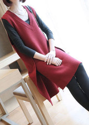 Modern Mulberry V Neck Asymmetrical Design Knit Long Vests Spring