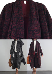 Modern Mulberry V Neck Print Trench Coats And Crop Pants Two Piece Set Fall