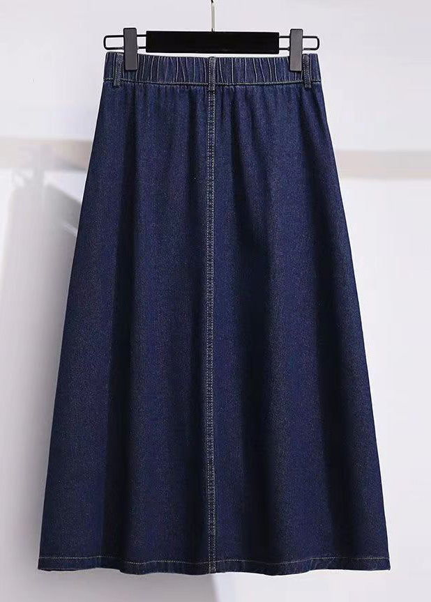 Modern Navy Pockets Button High Waist Patchwork Denim Skirt Summer