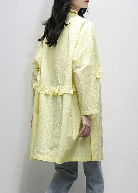 Modern Notched Ruffles Plus Size Coats Women yellow daily outwear - SooLinen