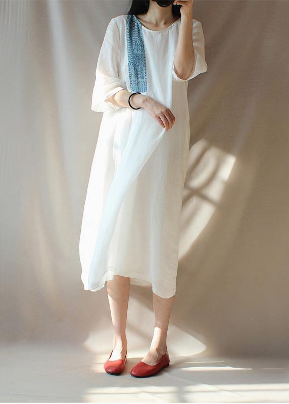 Modern O Neck Patchwork Clothes Photography White Loose Dresses - SooLinen