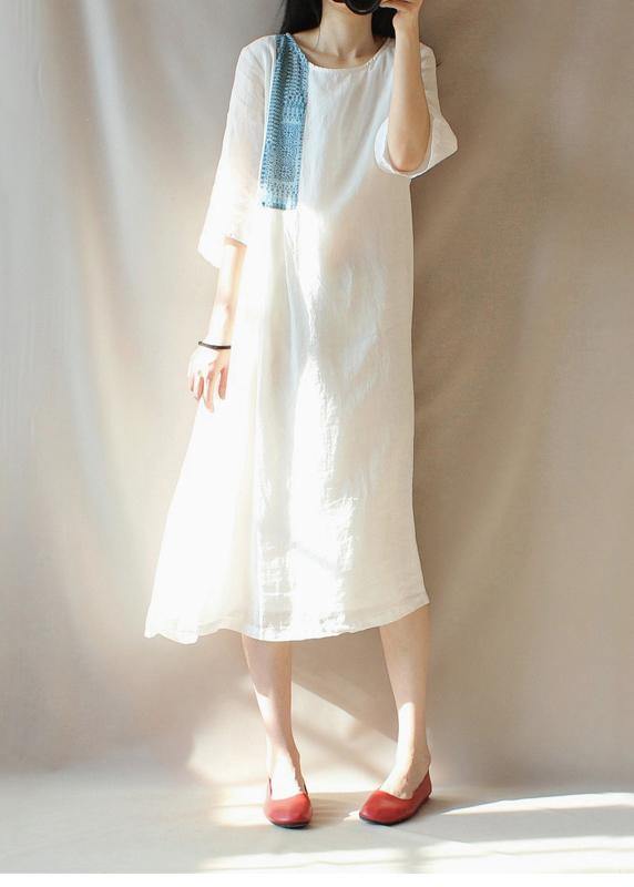 Modern O Neck Patchwork Clothes Photography White Loose Dresses - SooLinen