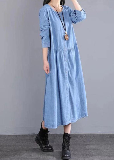 Modern O Neck Pockets Spring Fashion Ideas Blue Maxi Dresses - SooLinen