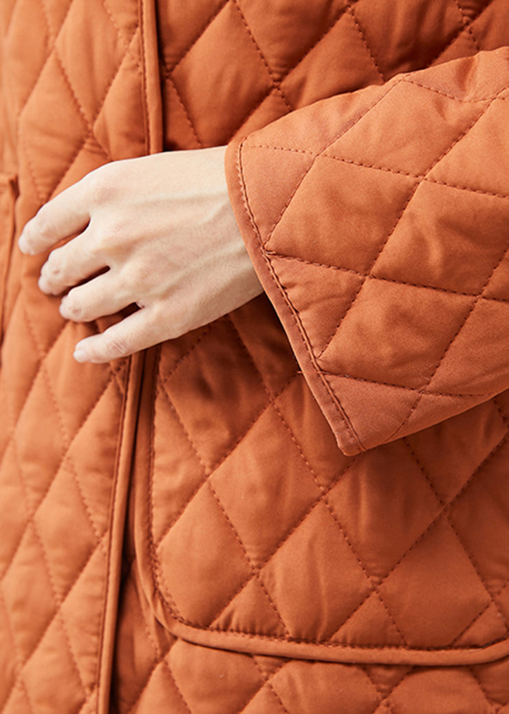 Modern Orange Oversized Pockets Fine Cotton Filled Parkas Winter