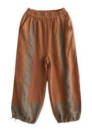 Modern Orange Pockets Patchwork Linen Lantern Pants Summer