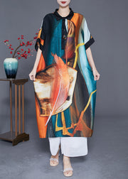 Modern Oversized Print Pockets Silk Holiday Dress Summer