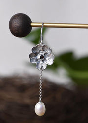 Modern Pearl Tassel Silver Drop Earrings