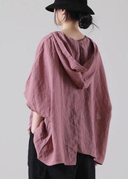 Modern Pink Batwing Sleeve Cotton Linen Summer Top - SooLinen