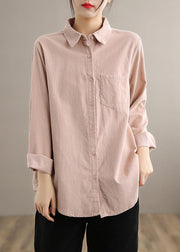 Modern Pink Clothes For Women Lapel Pockets Spring Tops - SooLinen