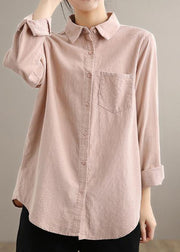 Modern Pink Clothes For Women Lapel Pockets Spring Tops - SooLinen