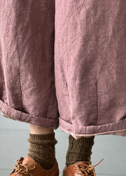 Modern Pink Elastic Waist Pockets Fine Cotton Filled Wide Leg Pants Winter