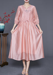 Modern Pink Embroidered Cinched Silk Holiday Dress Summer