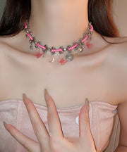 Modern Pink Hand Knitting Alloy Acrylic Lariat Necklace