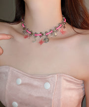 Modern Pink Hand Knitting Alloy Acrylic Lariat Necklace