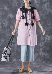 Modern Pink Jacquard Floral Cotton Shirt Dress Summer