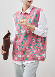 Modern Pink Jacquard Knit Pullover Vests Winter