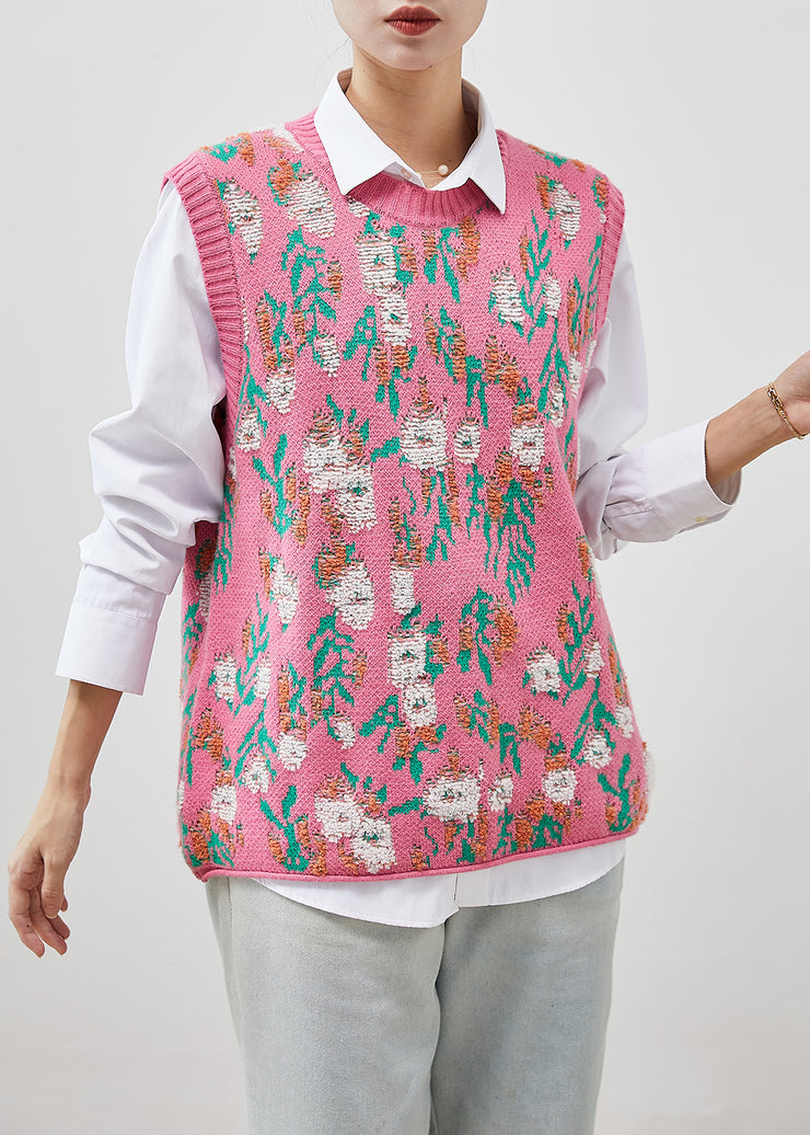 Modern Pink Jacquard Knit Pullover Vests Winter