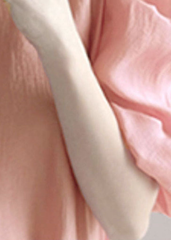 Modern Pink O-Neck Silk Blouse Top Puff Sleeve