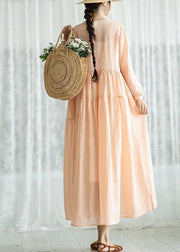 Modern Pink Patchwork Linen asymmetrical design Summer Ankle Dress - SooLinen