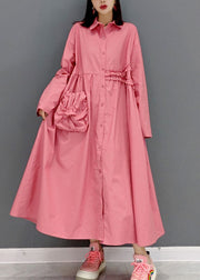 Modern Pink Peter Pan Collar wrinkled shirt Dress Long Sleeve