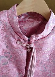 Modern Pink Stand Collar Jacquard Tasseled Fine Cotton Filled Coats Winter