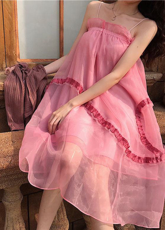 Modern Pink Wrinkled Patchwork Tulle Skirt Summer